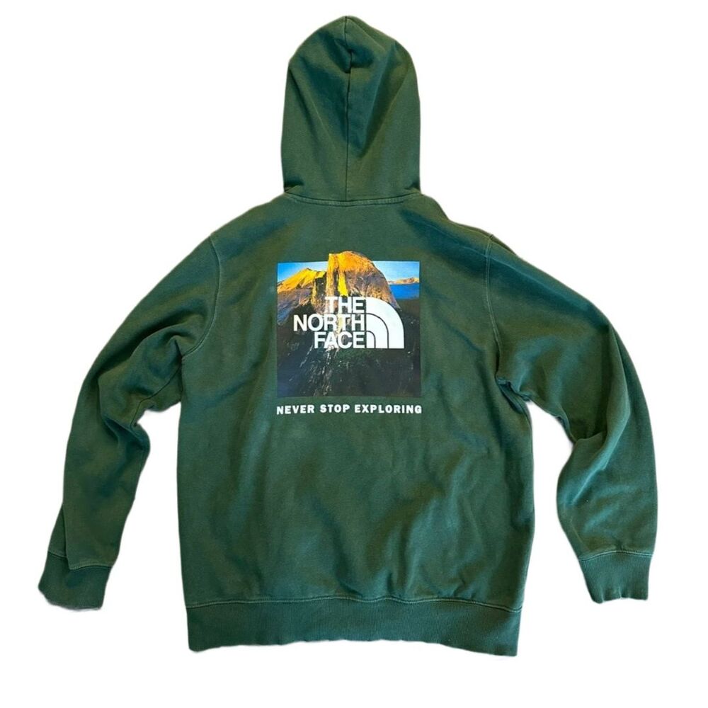 The North Face Graphic Hoodie Green Never Stop Exploring Medium